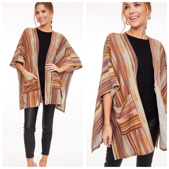 Sweaters - Striped color block knit cardigan with pockets